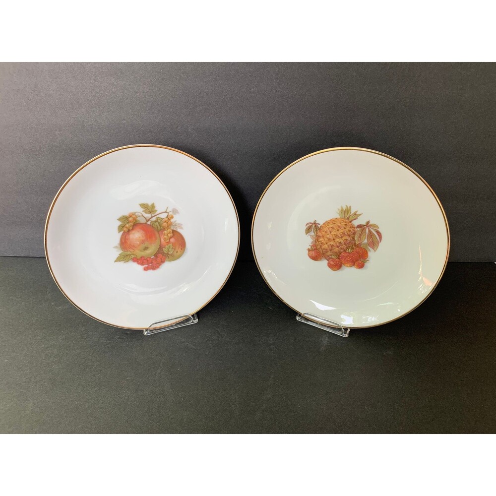 2 Arzberg Porcelain Harvest 7 5/8” Plates Gold Rimmed - Fruit Motif - Germany